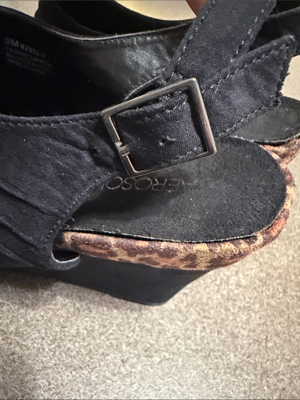 Aerosoles Black Ruched Fabric Wedge Sandals w/ Leopard Trim – Size 9 - Picture 12 of 13